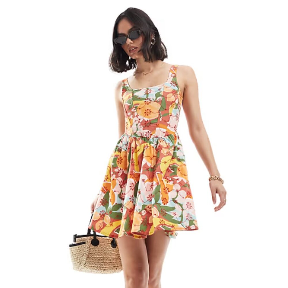 Mini Skater Dress - Floral and Fruit Print
